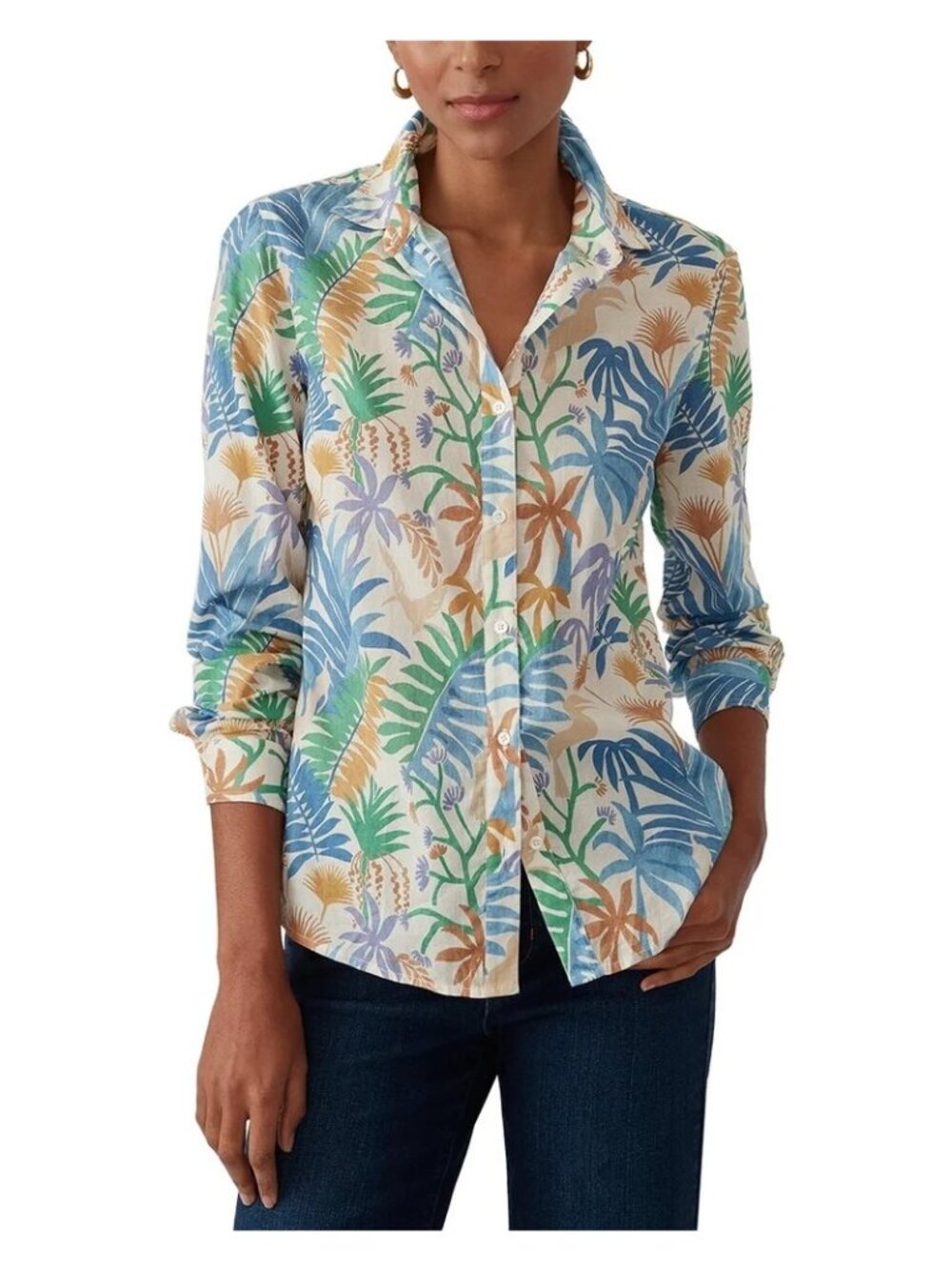 J McLaughlin Small tropical womens hawaiian shirt 100% cotton button down long s